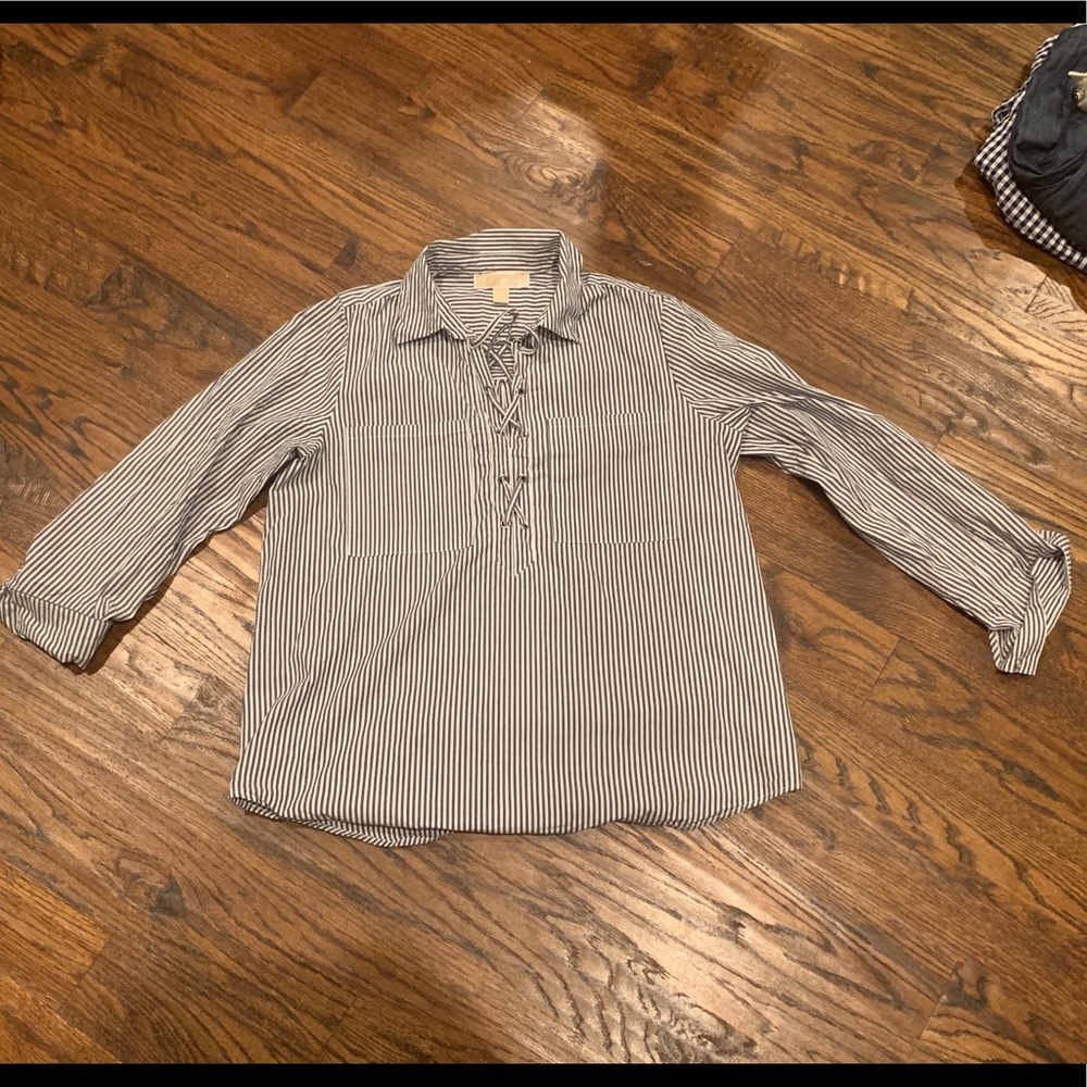Michael Kors Striped Lace-up Button Down